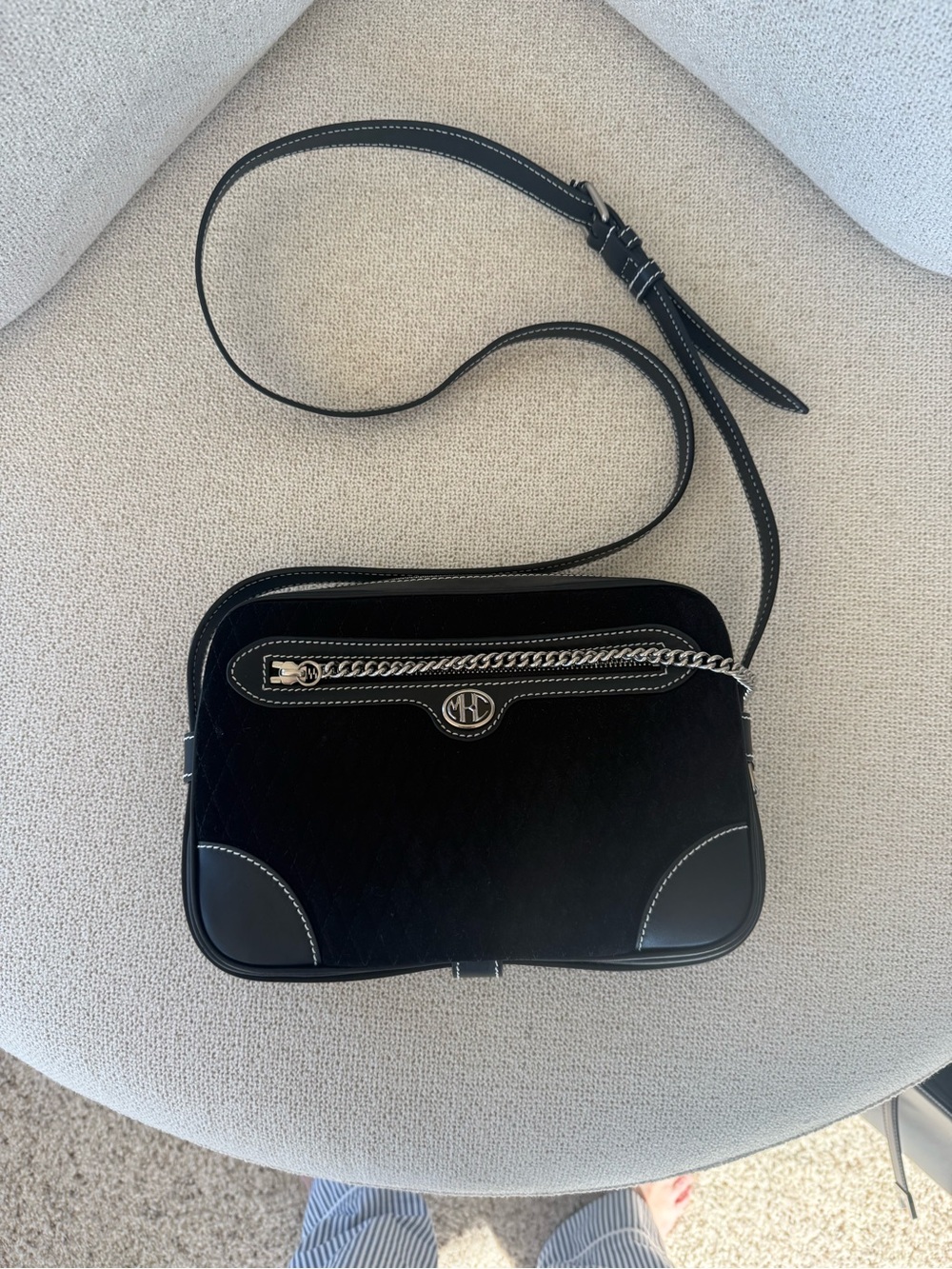 Michael Kors Collection Black Quilted Crossbody with Silver Chain-Made in Italy